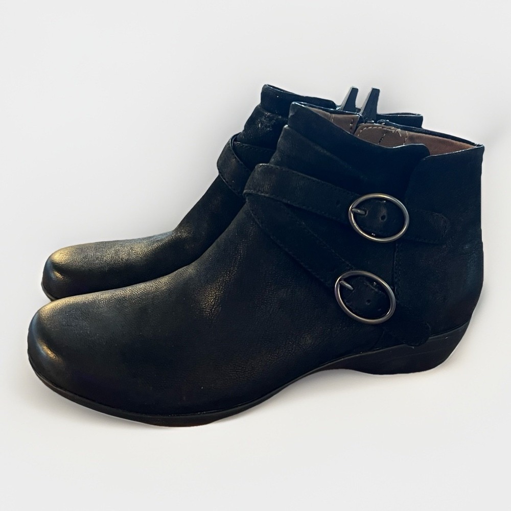 Dansko Faithe Womens EU 38 Black Leather Ankle Boots Buckle Strap Comfort